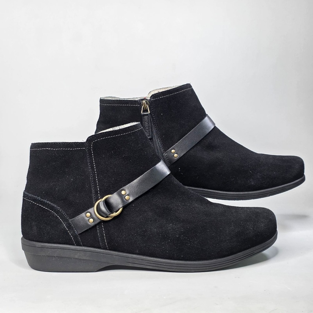 Revitalign Ankle Boots Women's 12 B Black Suede Side Zip Buckle Strap Shoes